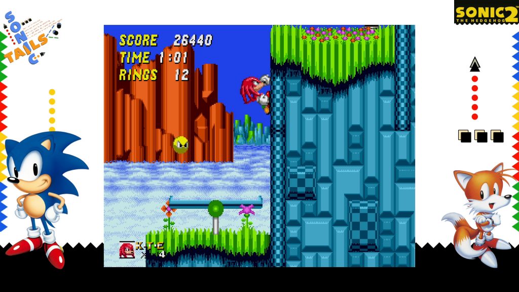 Sega Ages Sonic the Hedgehog 2. Knuckles climbs a wall in Hill Top Zone.