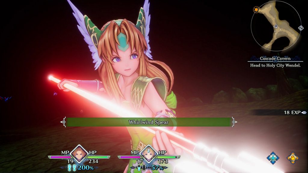 Trials of Mana. Riesz prepares to launch a class attack.