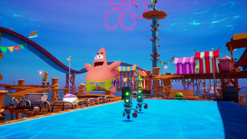 SpongeBob SquarePants: The Battle for Bikini Bottom - Re-hydrated. Patrick runs away from the robots.