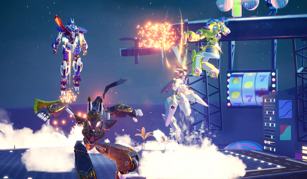 4 Mechs fight it out in Override 2: Super Mech League