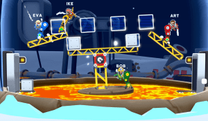 An intense level in Bonkies has you building on a platform floating on lava.