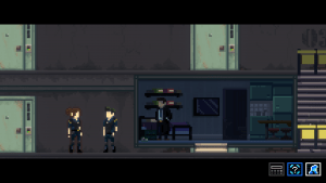 Neil Conrad searching crime scene in videogame Lacuna PS4