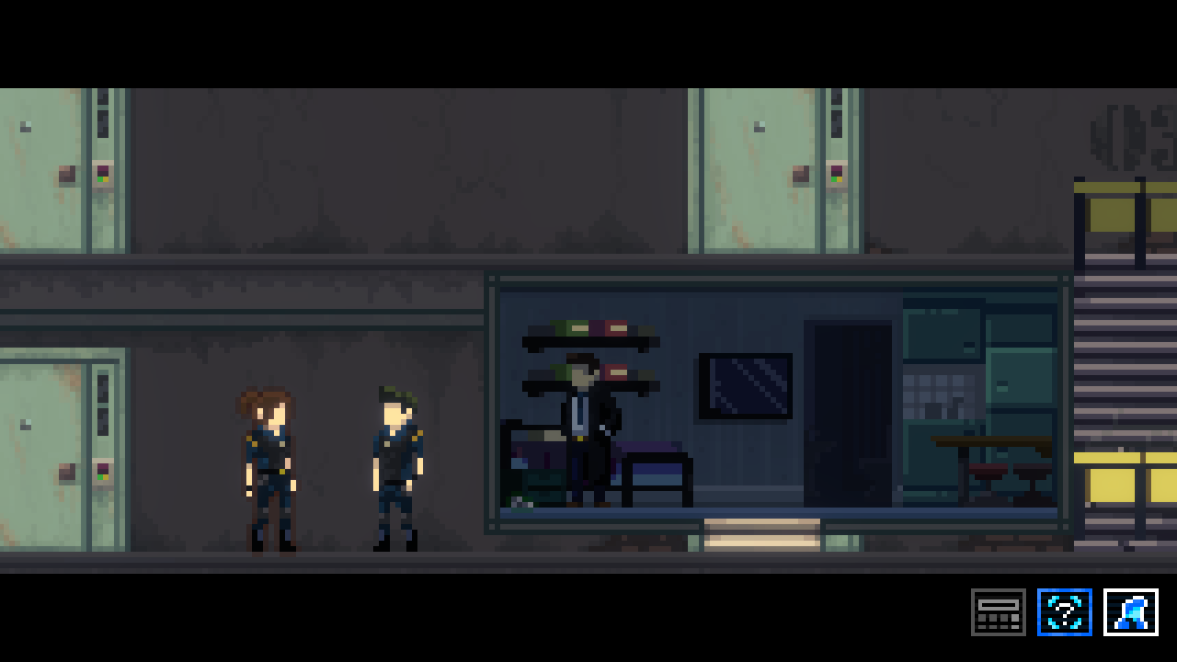 Neil Conrad searching crime scene in videogame Lacuna PS4
