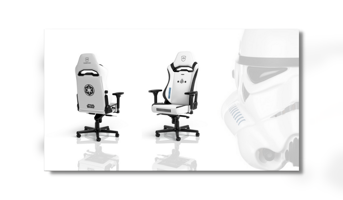 A gaming chair themed as a Stormtrooper from Star Wars