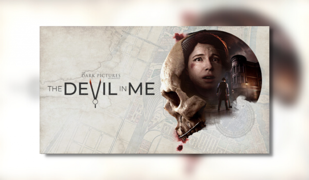 The Devil In Me logo to the left with key art from the game to the right of the image