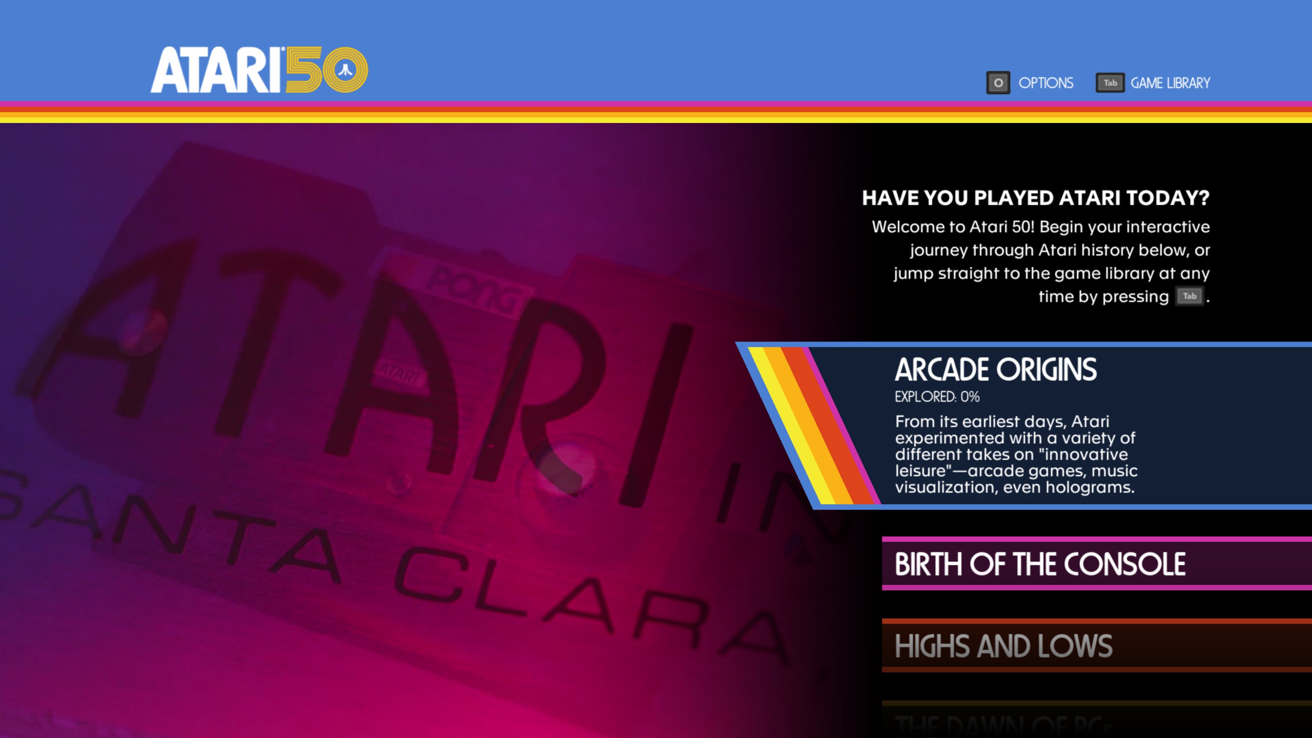 Image depicting the menu options of Atari50