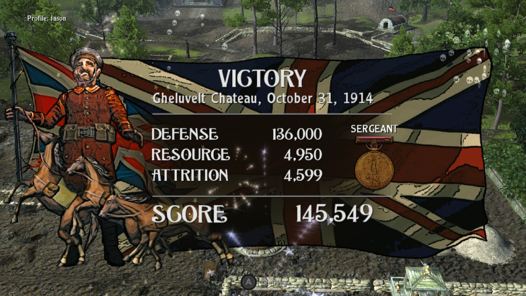 image showing a victory screen featuring a union jack and jubliant soldier along with the match stats