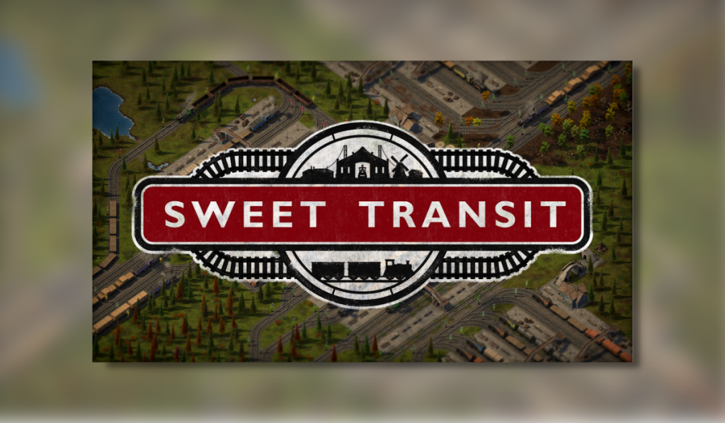 Sweet Transit logo on top of a busy railroad