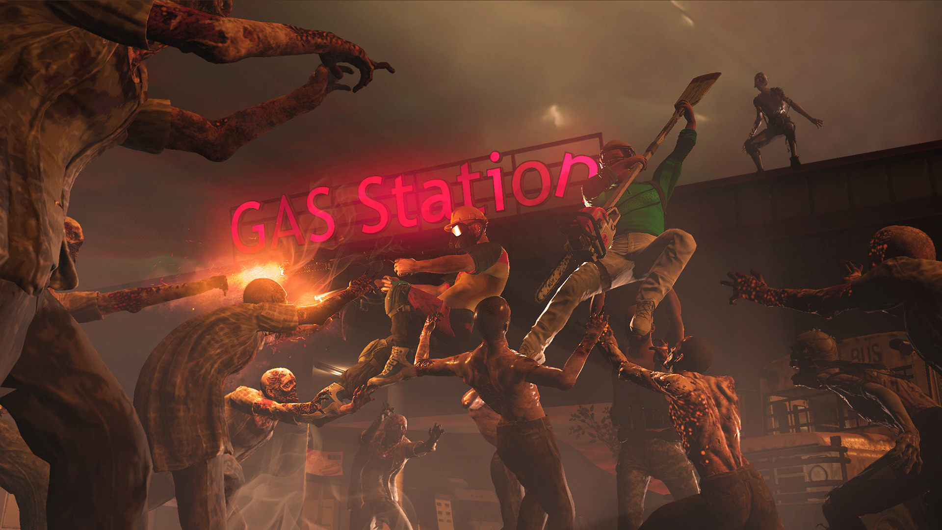 image shows a horde of zombies being fought by player controlled characters.