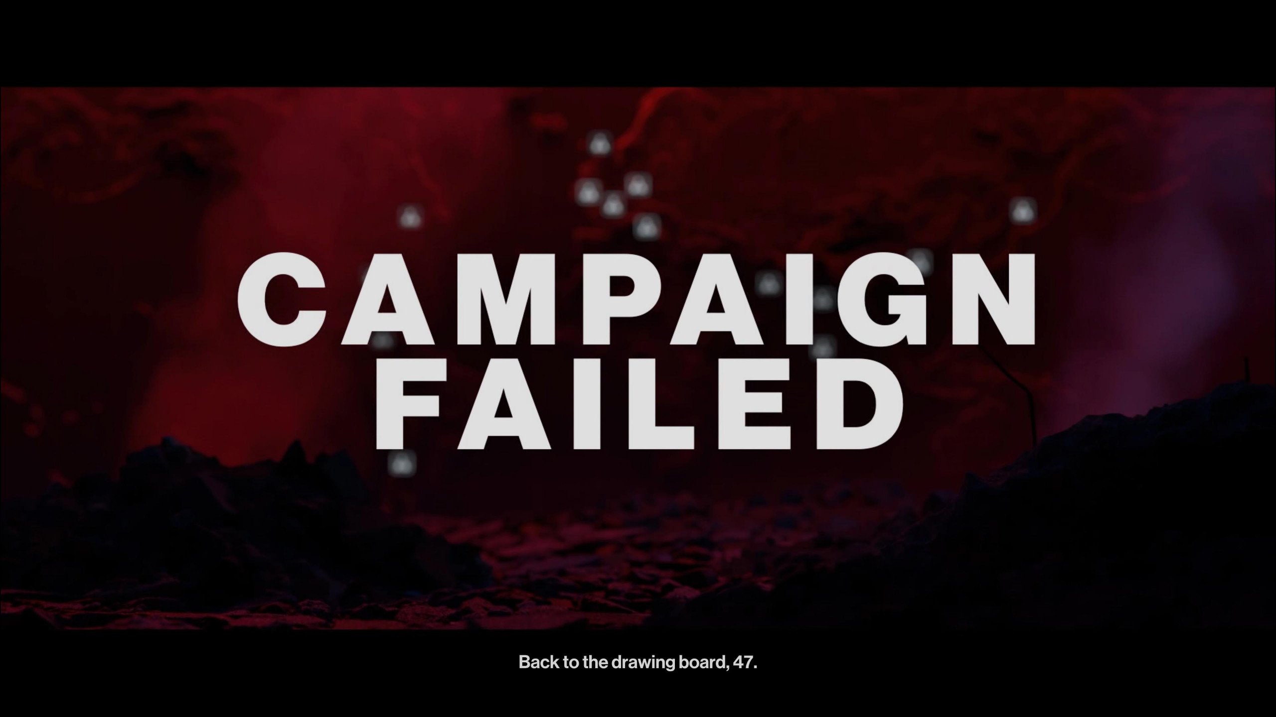 The failure screen for Hitman Freelancer. It features a red background with with text reading "CAMPAIGN FAILED"