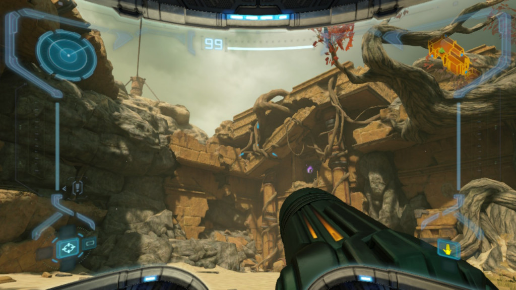 A screenshot depicting an area in 'Chozo ruins'—one of the six biomes in Metroid Prime Remastered