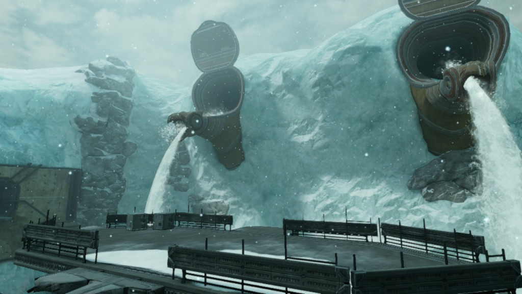 Two strange fountains spew forth water.