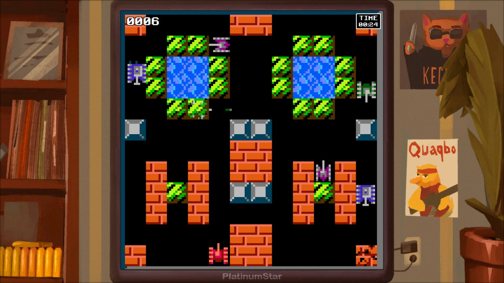 A retro styled top down pixelated level with tanks