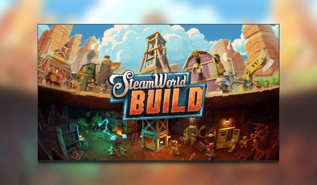 SteamWorld Build logo in front of an overground and underground western themed town