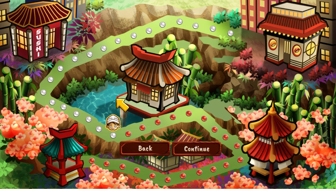A map showing the different stages of the game as you work your way to becoming a top sushi chef. 
