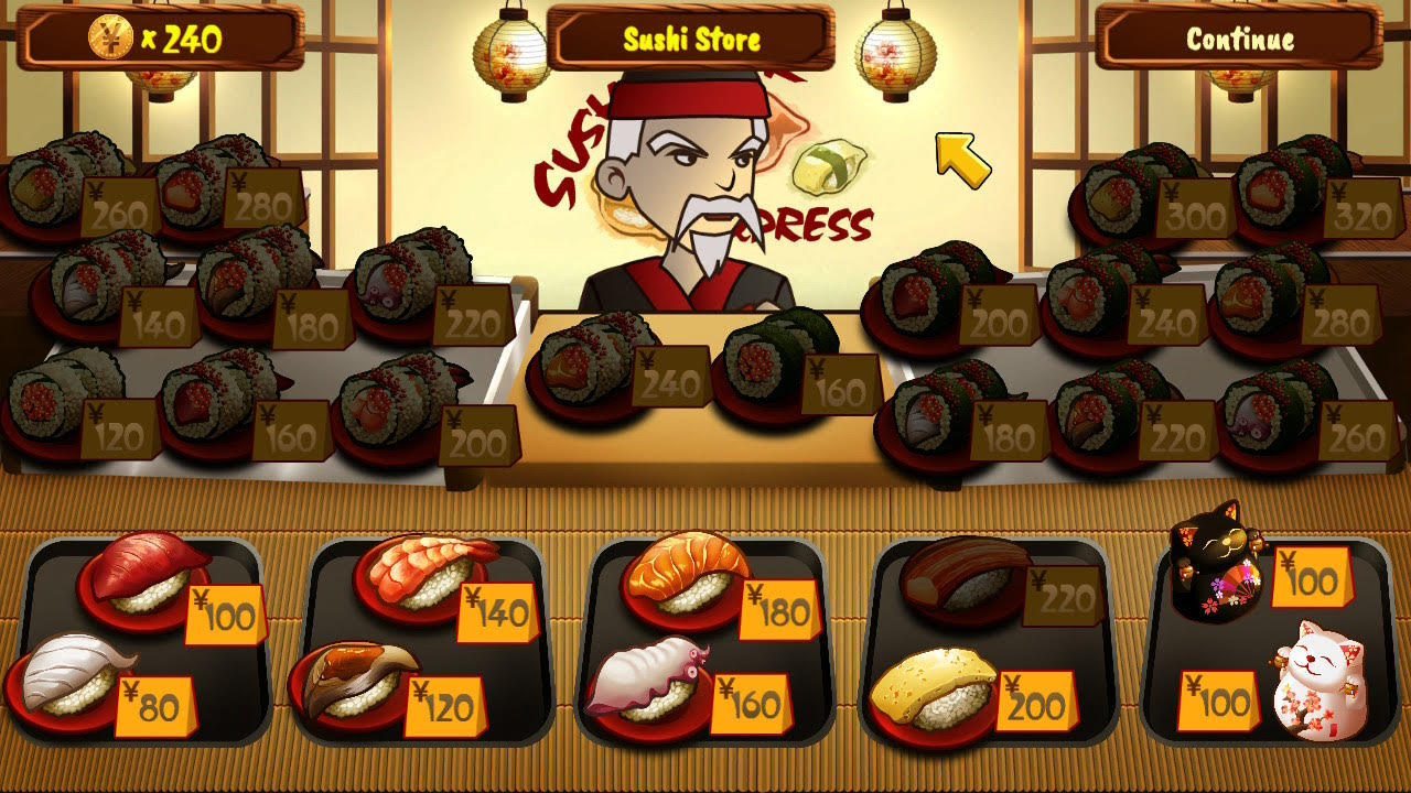 The sushi store where players can buy new dishes and equipment that helps them be the sushi master.