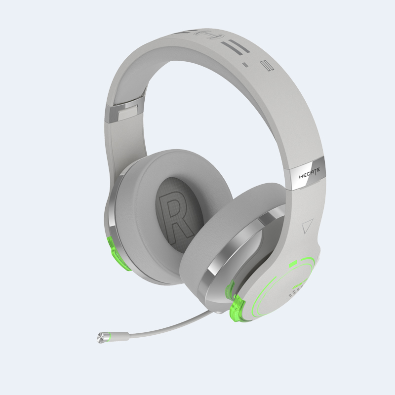 screenshot showing the headset in white with green leds lit on the earcups.
