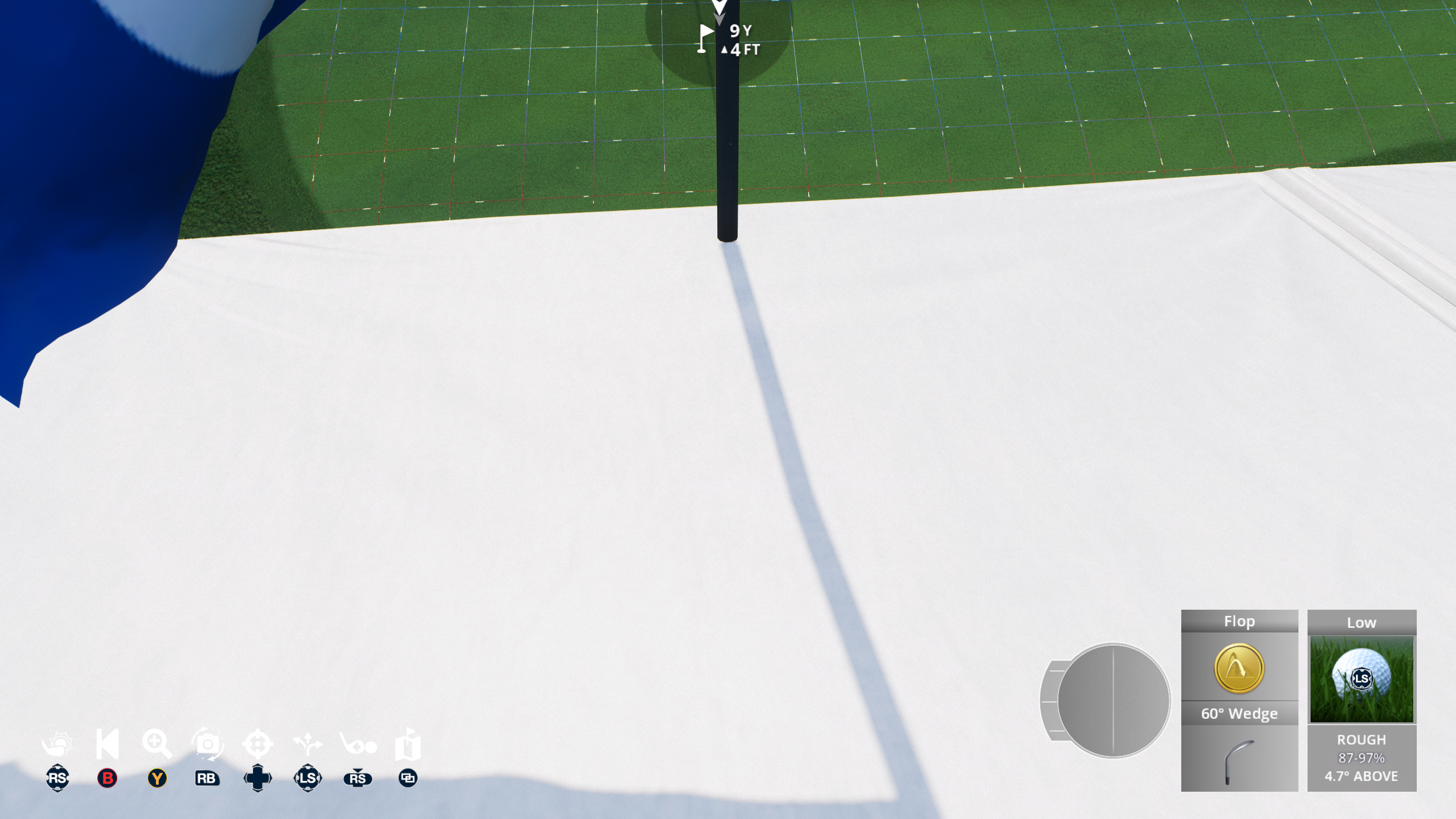 this image shows the camera issue when you are too close to an obstruction. The issue with this view was the white canopy for the stand was obscuring the white logos down in the bottom left to be able to remember which button changed the camera angle.