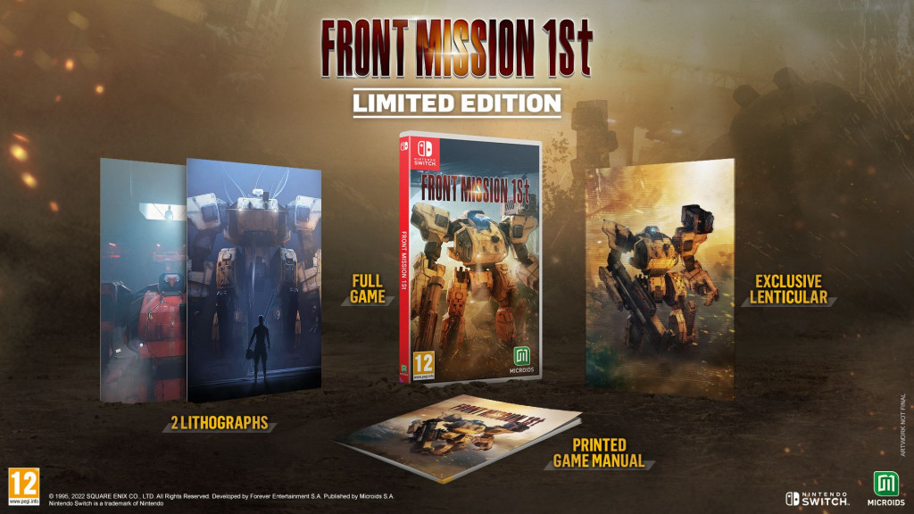 A screenshot showing the limited edition version of Front Mission which includes a lenticular print, 2 lithographs and a sleeve