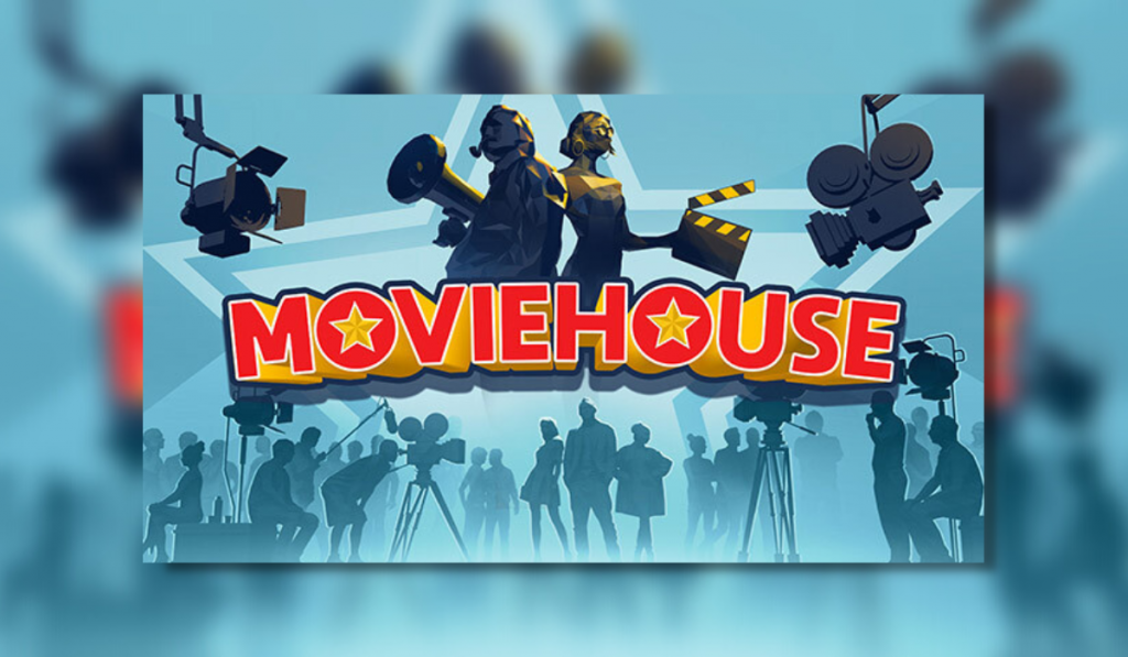 Moviehouse logo showing silhouettes of people with red text on a blue background.