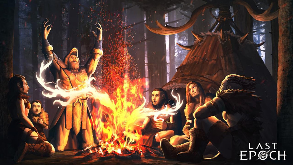 Last Epoch characters around a campfire