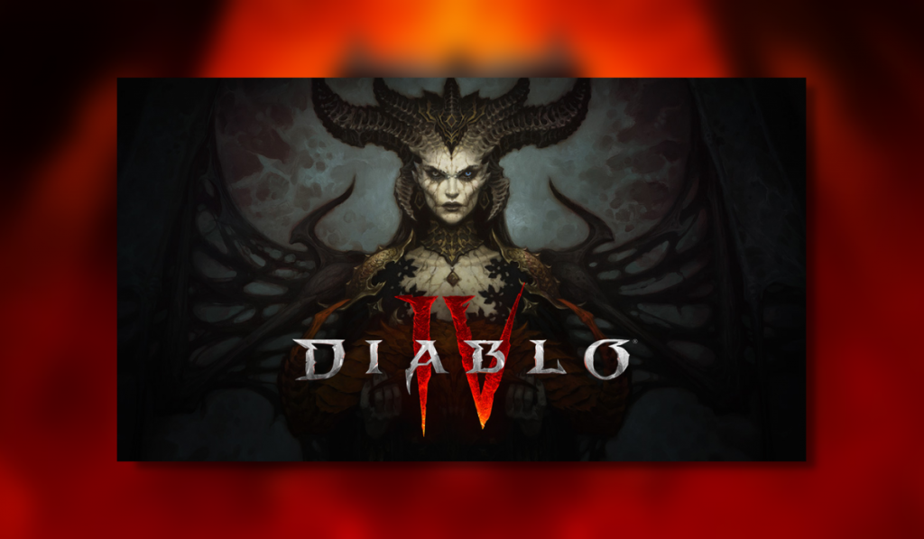 Diablo 4 logo showing the titular character on a black background.