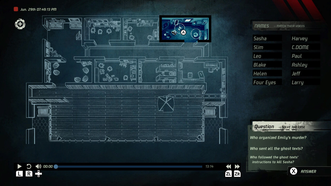 A plan of another building is shown of one of the final chapters to the game. This time there are a fair few rooms to mooch around in. The screen is setup in the same way as the others.