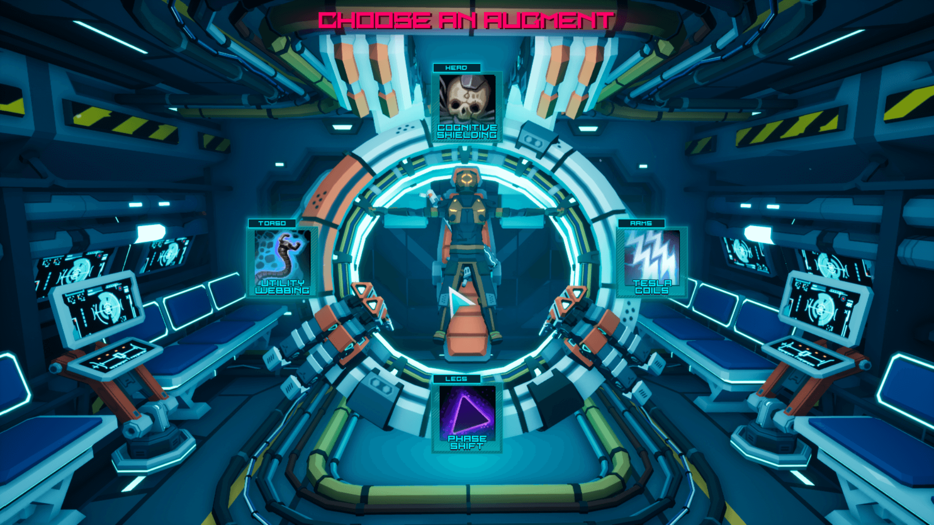 This photo shows the player in the cryo chamber whereby currency can be used to upgrade an augment to help you progress through the game.