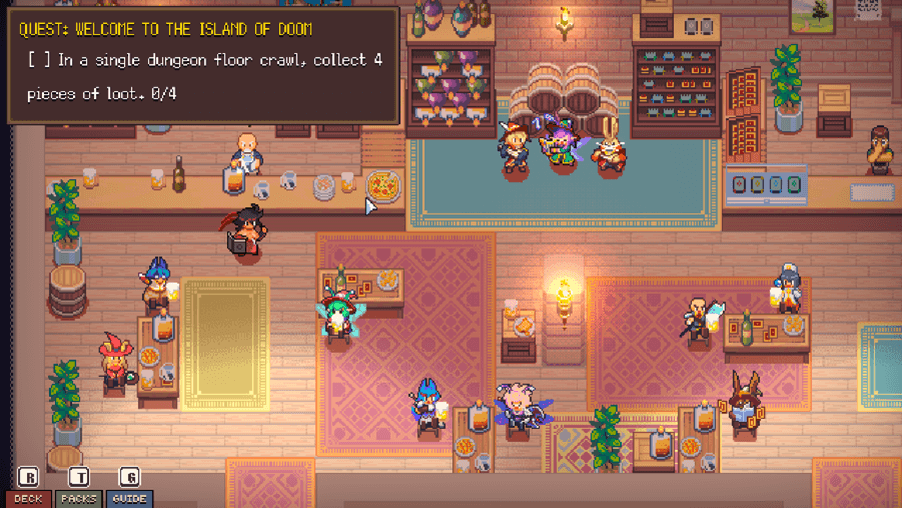 Dungeon Drafters, Tavern with many different adorable characters which you can speak to, buy cards from and gain quests