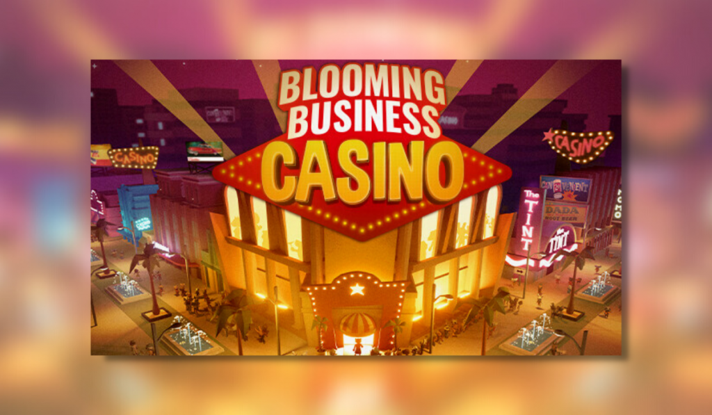 Blooming business casino featured image showing a stylised portrayal of a casino building with lights all around