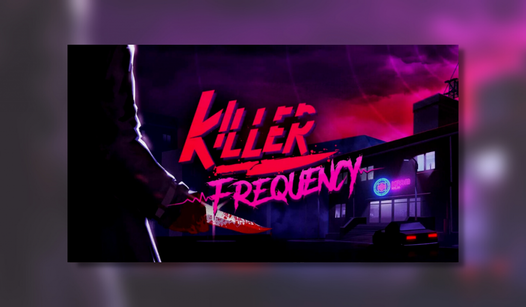 killer frequency logo showing the killers bloody dripping knife as well as the radio station where the story unfolds.