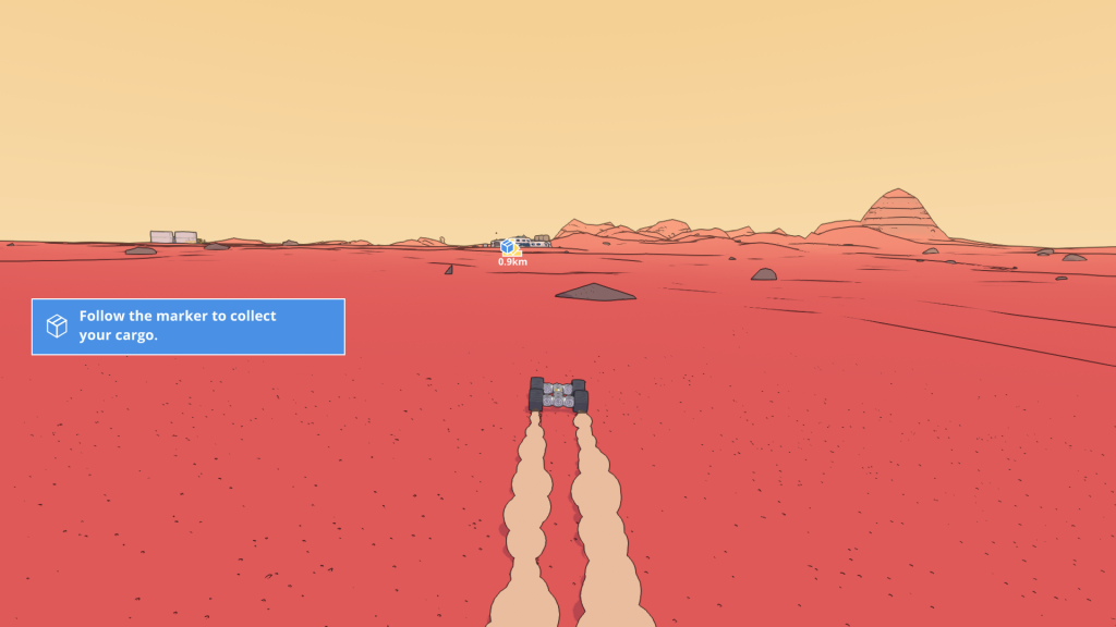 Screenshot shows the players' most basic rover, heading towards a cargo pickup