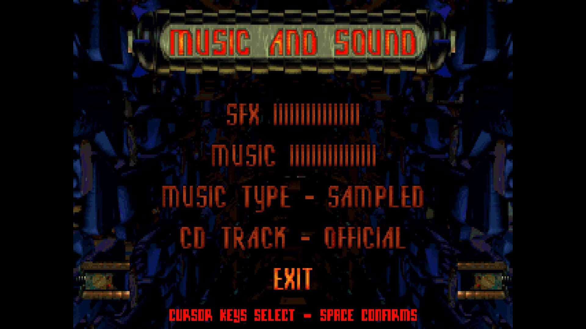 A picture of the sound options. All music and special effects have been muted to avoid any more pain than is absolutely necessary from playing re-loaded.