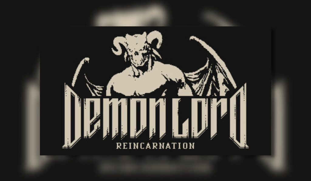 Featured image for "Demon Lord Reincarnation" a black background with title and demon character Same image used but larger and blurred for background
