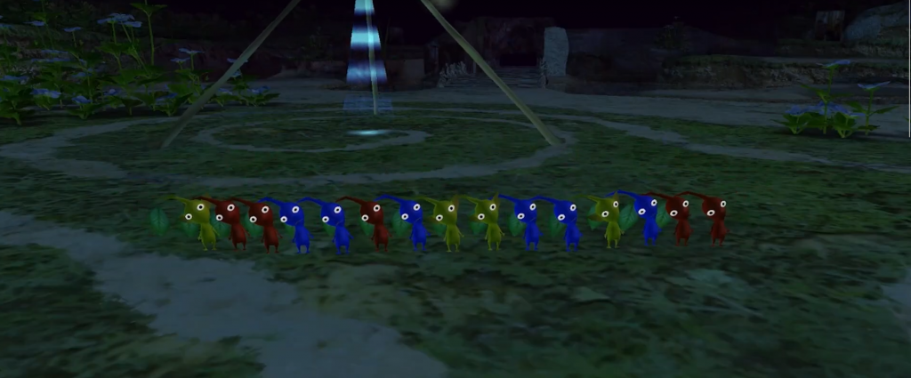 Red, Blue and Yellow Sprite Alien creatures of Pikmin 