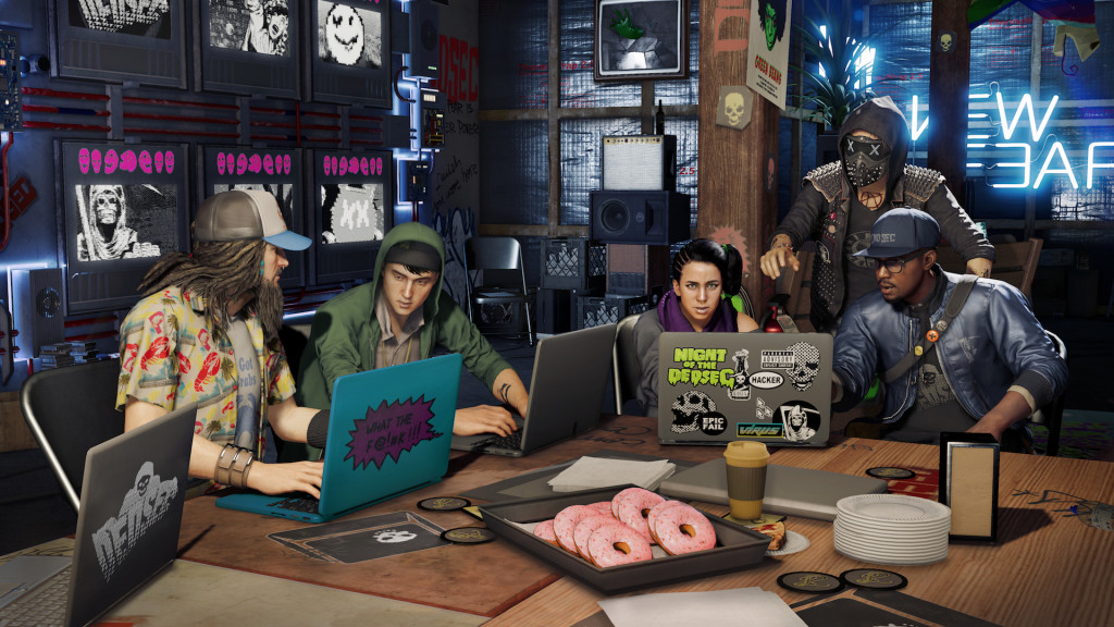 The main protagonists of Watchdogs 2 in their office
