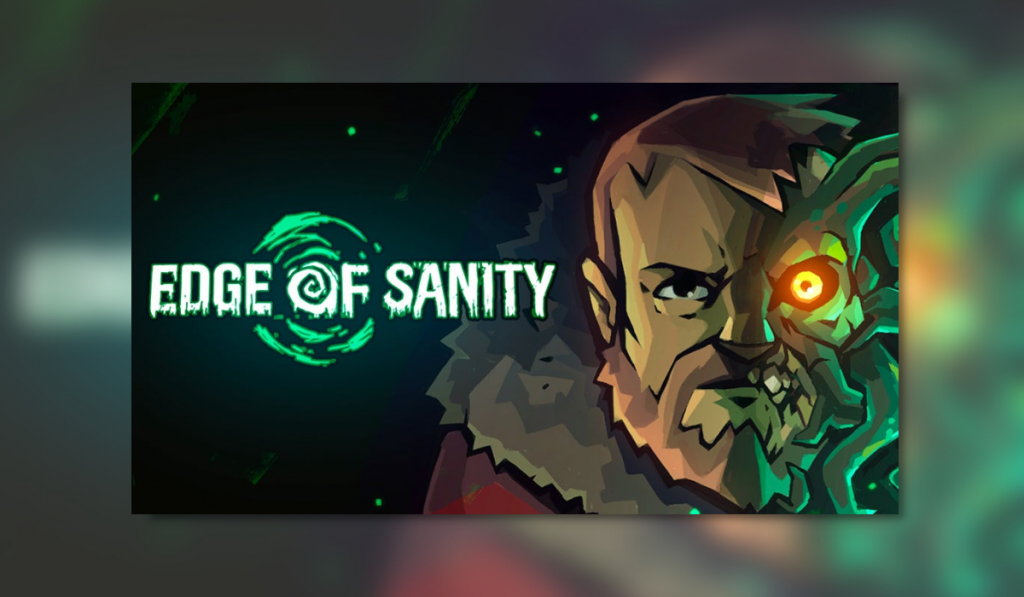 An animated character with a bear whose face is normal on the right side and zombified on the left side. The Edge Of Sanity logo is displayed to the left in white and green text on a black background