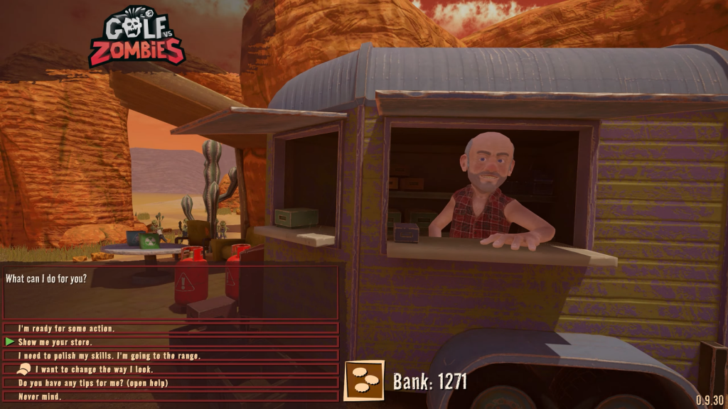 A bald man stands in the window of an RV with a smile on his face. The rv is in a desolate part of the world