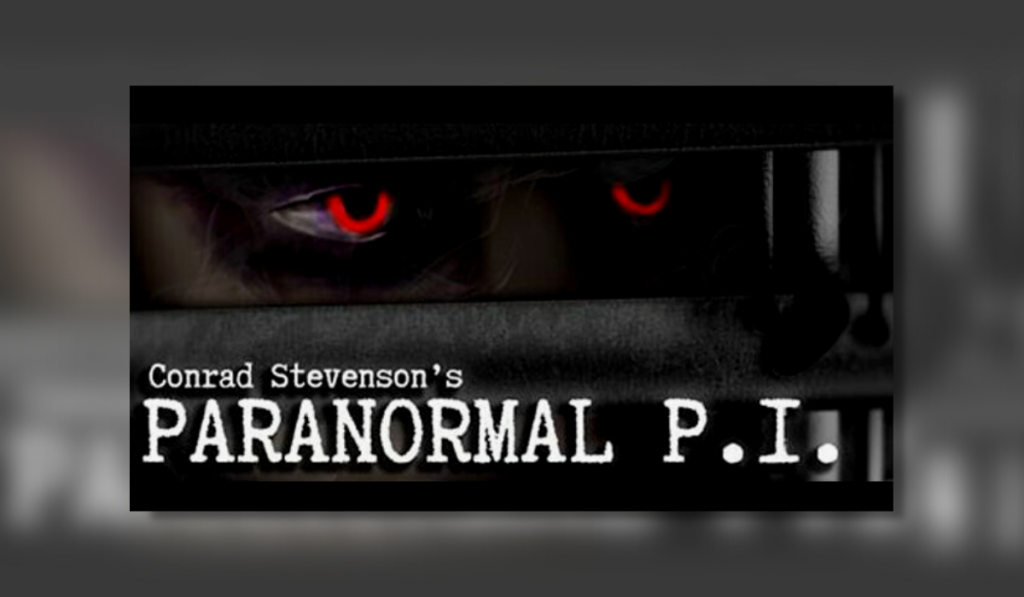 The featured image for the game Conrad Stevenson's Paranormal P.I. The picture shows two red eyes looking to the right through what seems to be a mailbox.