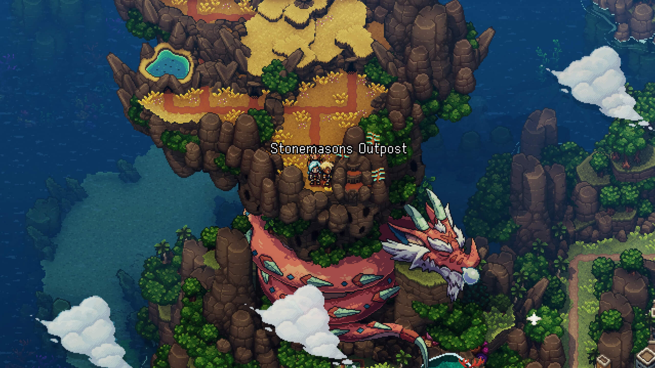 This is a shot of the overworld in the game. I am standing outside my next destination call Stonemason Outpost. below is a sleeping dragon which as of this point doesn't have any affect on the story.