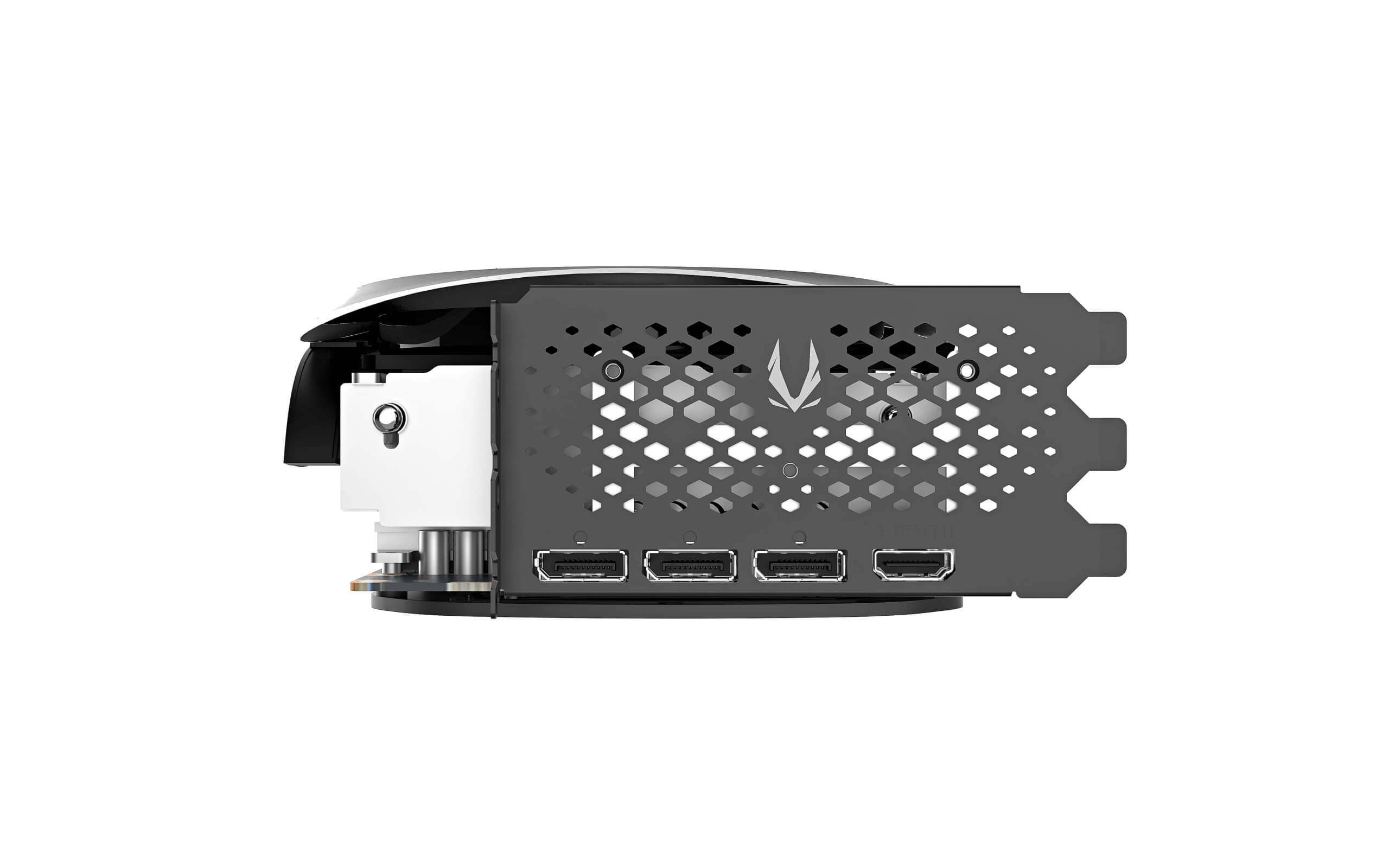 Image of the zotac graphics card showing the connectors and the port connectors