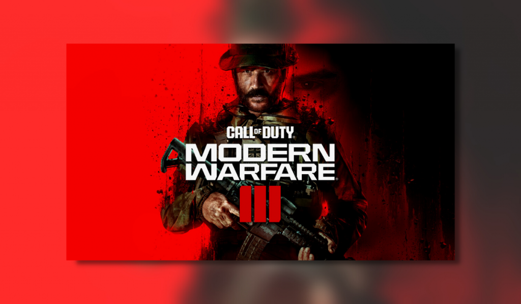 This picture features the player "Soap" standing behind the words "Call of Duty: Modern Warfare 3". The background is a bright red to the left of the character "Soap", and a darker black/red colour to the right of "Soap".
