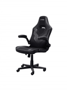 The GXT 703 Riye Gaming Chair in black in the forefront of a white background.