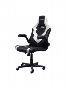 The GXT 703 Riye Gaming Chair in white in the forefront of a white background.