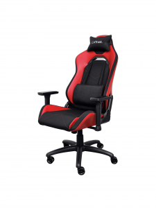 The GXT 714 Ruya Gaming Chair in red in the forefront of a white background.