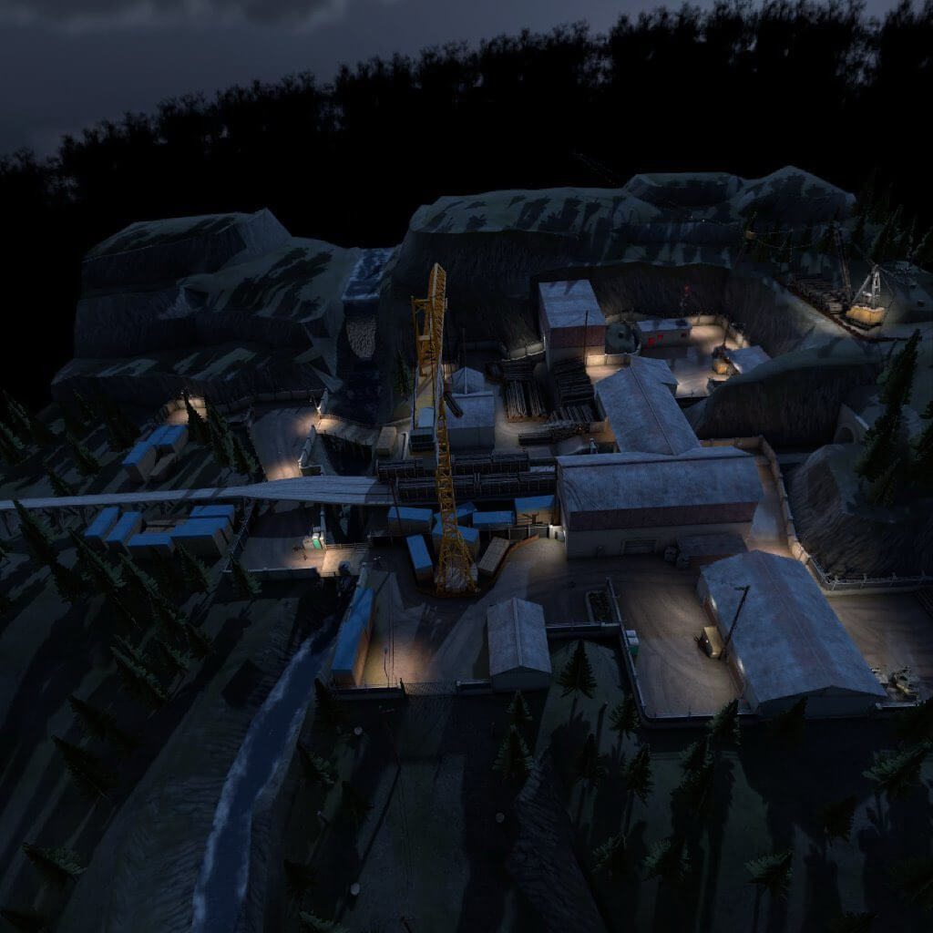 image of the map from a high viewpoint only accessed when you are eliminated from the round. Note the lighting as well as players running around below.