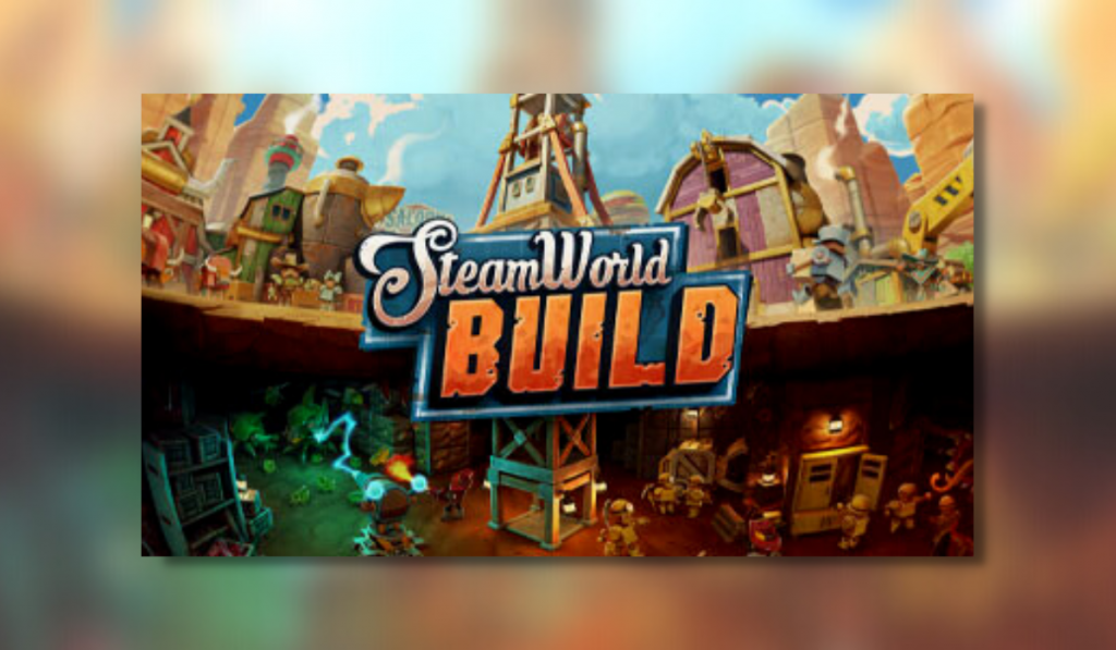 The feature image for the game SteamWorld Build. The picture shows a town above to display the management sim side of the game via a town. The bottom is various biomes to show the mining aspect.