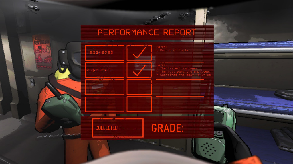 Screencap of Lethal Company gameplay. End of day performance report that shows who lived and died.