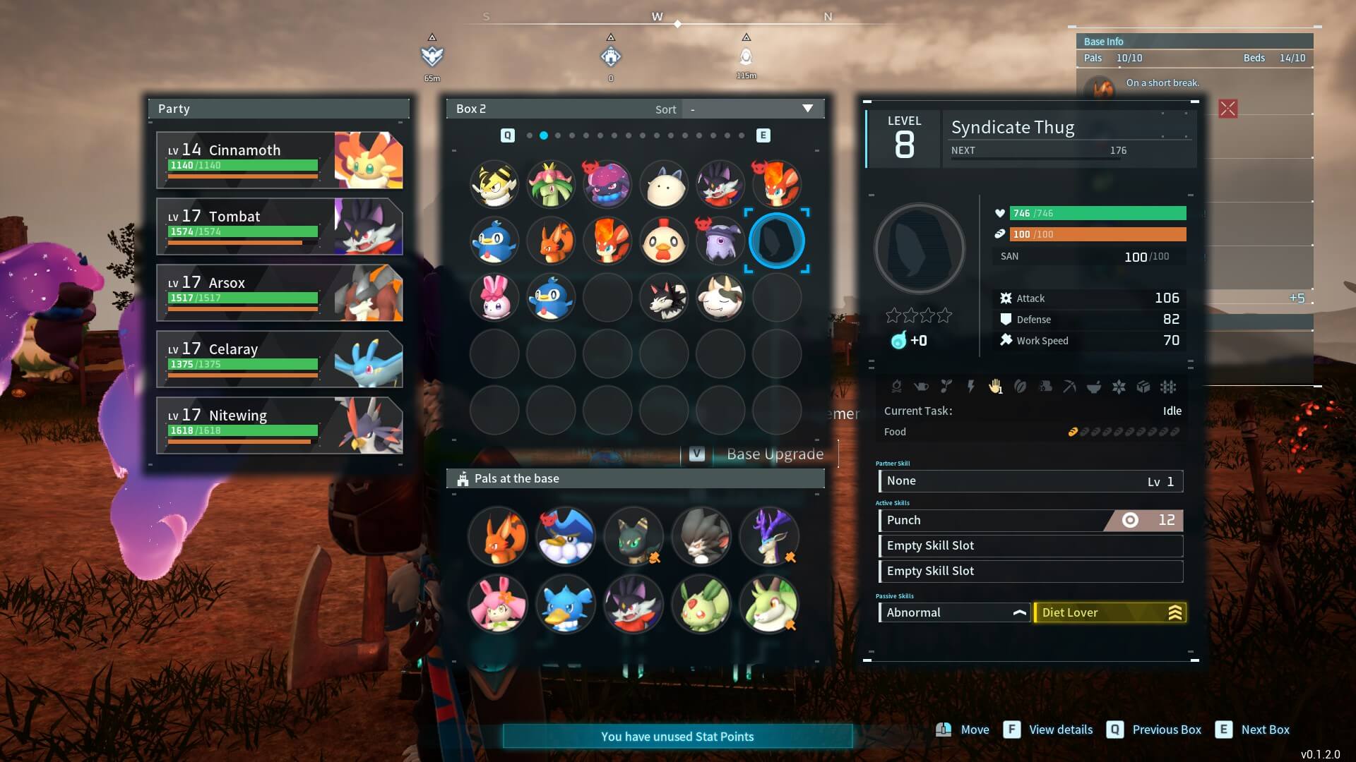 A UI window of multiple creatures with a separate window of a dark figure showing the health and other statistics of the person.