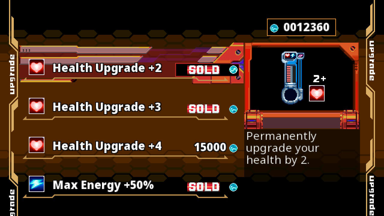 screen showing upgrades for Berserk Boy